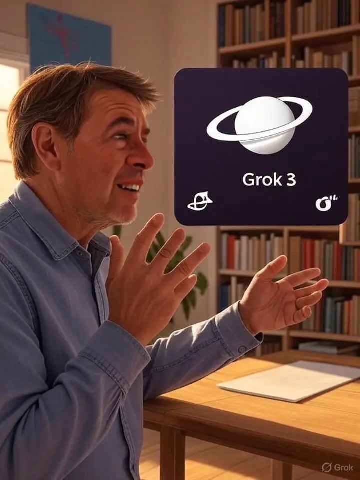 An AI hyperrealistic graphic by Grok 3 with a face replacement of Dr. David C. Ring arguing with Grok 3 written on a floating screen to the right is used as a featured image.